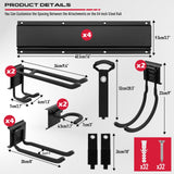 SEDY 64" Heavy Duty Garage Storage Tool Organizer Wall Mount - Tool Rack with Adjustable Hooks, Anti-Rust, 300lbs Capacity - Easy Installation (10 Hooks, 4 Rails, 3 Straps)
