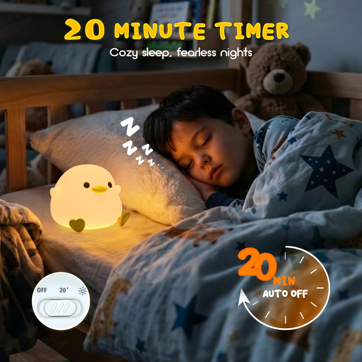 UNEEDE LED Cute Bean Duck Night Light, DoDo Duck Silicone Nursery Night Light Squishy Dimmable Rechargeable Table Bedside Lamp with Touch Sensor for Bedrooms, Living Room Unique Dorm Decor Gift Toy