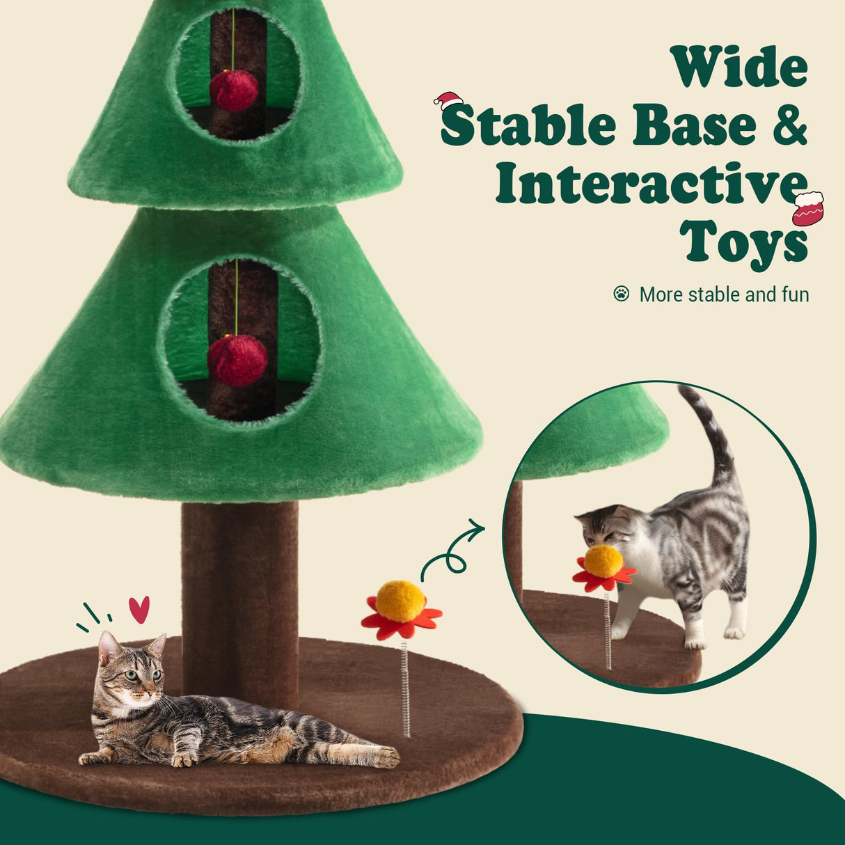 Allewie 63 Inches Cat Tree for Indoor Kitty/Tower with 3 Condos/ 5ft Christmas Tree Party Decoration/Activity Center Play House and Beds/Green