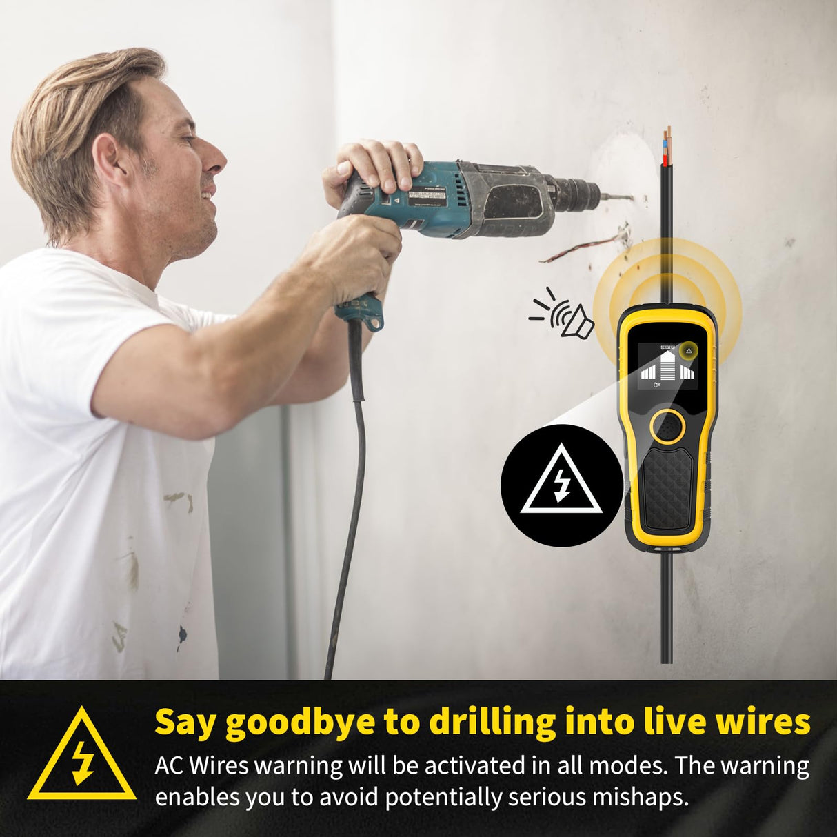 Stud Finder Wall Scanner, Advanced 5-in-1 Detector for Wood, Metal, Joists, Pipes, and AC Wires, New version Intelligent Chip, High-Definition LCD Display Screen & Audible Alarm (Light-Yellow)