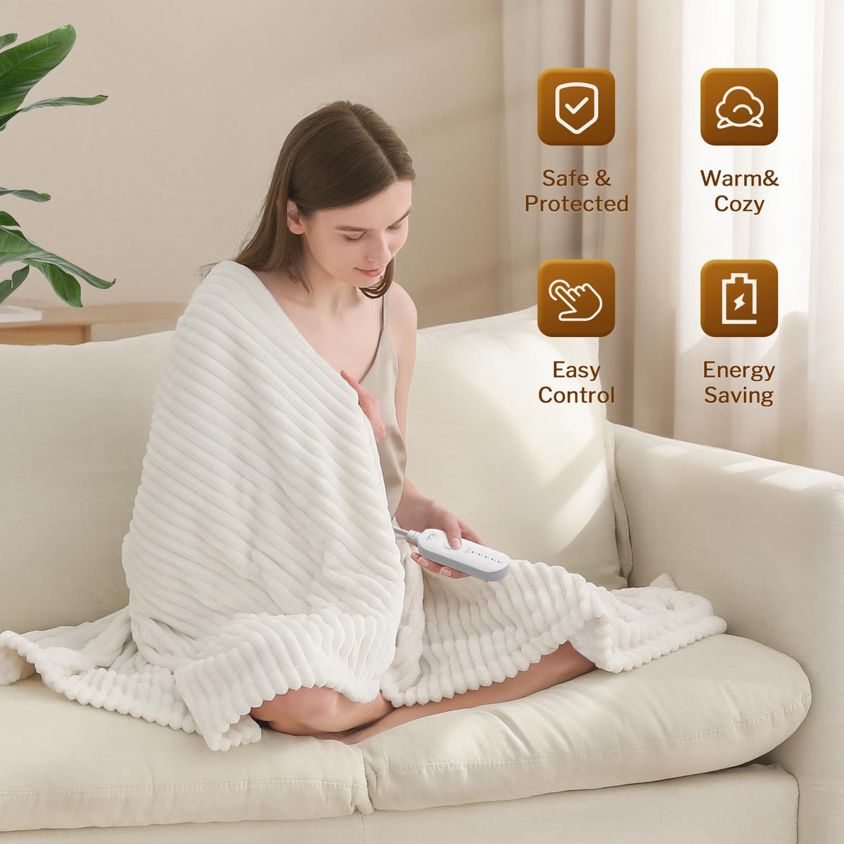 Reaks Heated Throw Blanket, 5 Heat Levels, 3 Hours Auto-Off, 50"x60", White