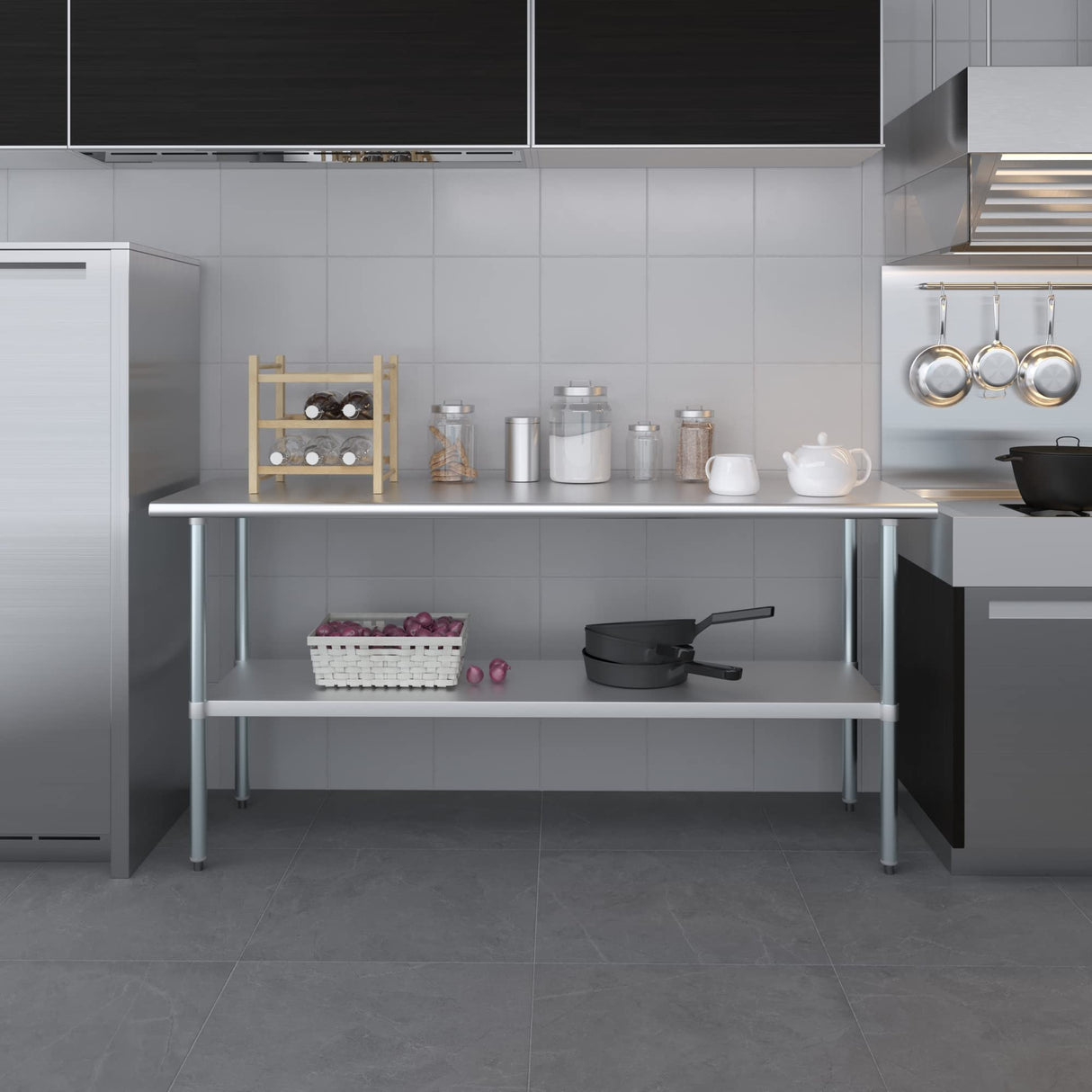 AmGood 24 in. x 72 in. Stainless Steel Work Table | Metal Kitchen Food Prep Table | NSF