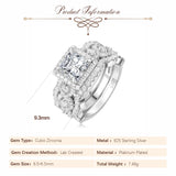 RYANEE Princess Cut Cubic Zirconia Halo Promise Engagement Ring For Women in 925 Sterling Silver, Simulated Diamond 14k White Gold Plated CZ Stackable Rings For Her, Wedding Band Bridal Ring Set 6