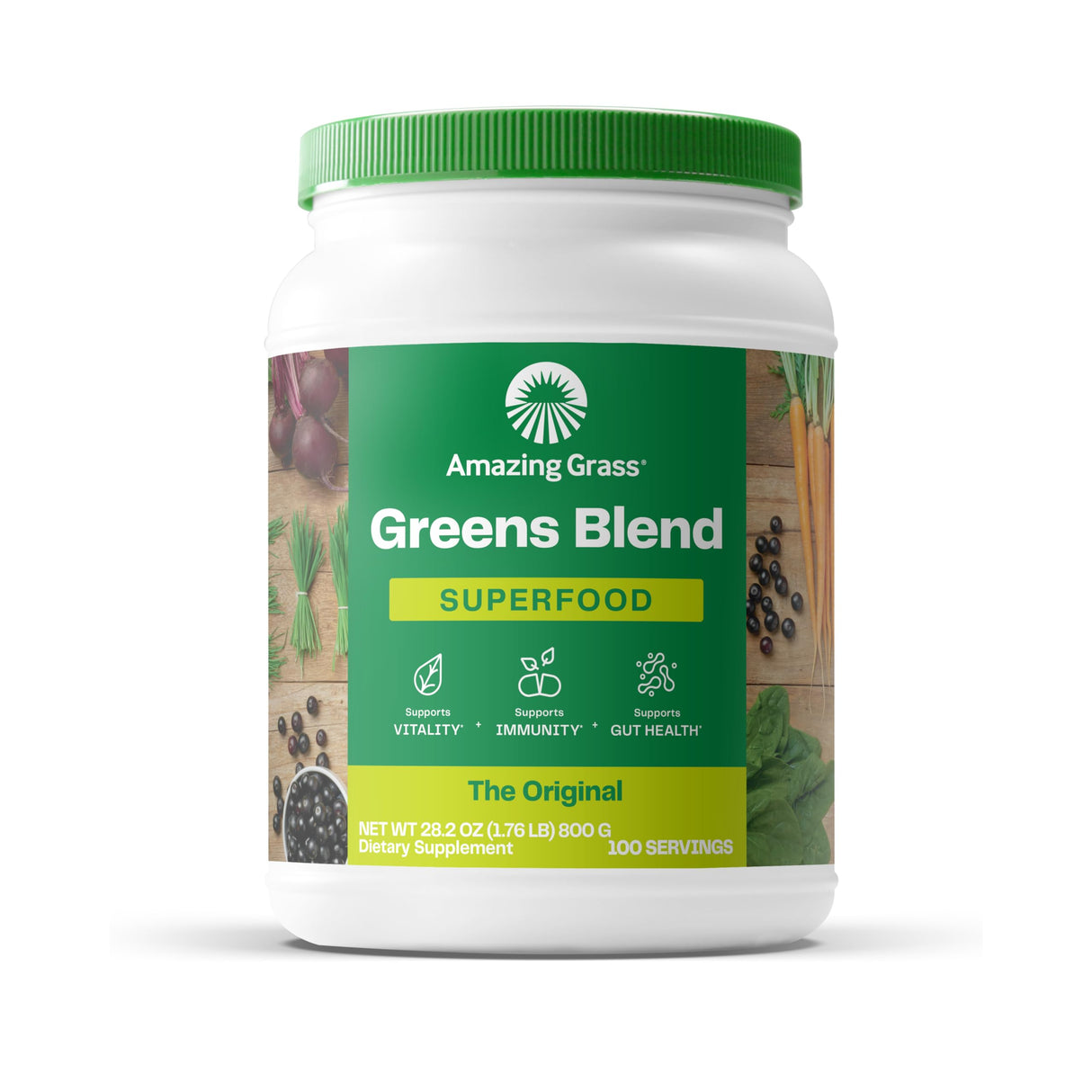 Amazing Grass Greens Blend Superfood: Super Greens Powder with Spirulina, Alfalfa, Beet Root Powder, Digestive Enzymes, Prebiotics & Probiotics, Original, 100 Servings (Packaging May Vary)