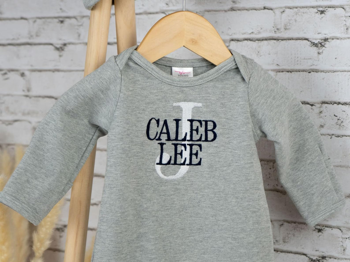 Personalized Newborn Baby Coming Home Outfit,Custom Embroidered Name Sleepwear,Infant Soft Long Sleeve Romper(style 1) (Grey, Unisex)
