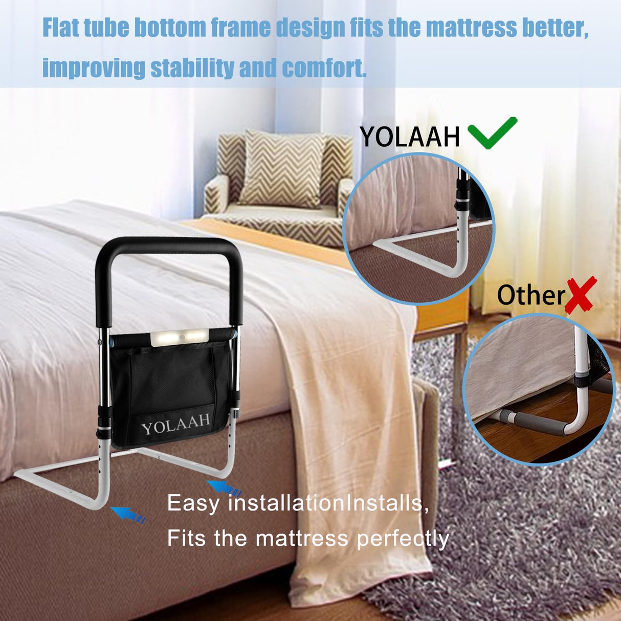 YOLAAH 30cm Width Bed Assist Rails for Elderly Adults Safety - Bed Side Rail Fall Prevention Guard for Seniors Height Adjustable Fits Medical Bed,Queen,Twin,King,Full Bed