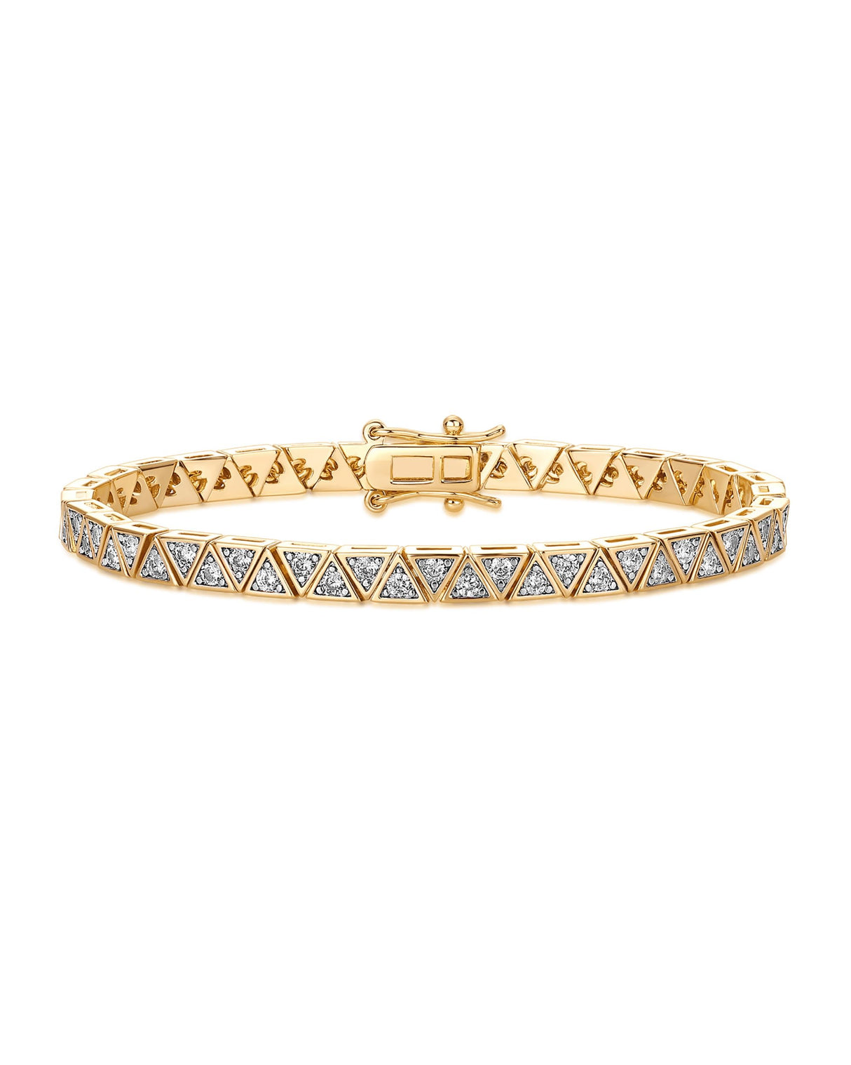 PAVOI 18K Yellow Gold Plated Simulated Diamonds Bezel Set Tennis Bracelets for Women - Cubic Zirconia Stones Trillion Statement Bride Gold Bracelet Stack - Size 6.5"