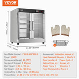 VEVOR Hot Box Food Warmer, 5-Tier Concession Warmer with Water Tray, 5 Pans, Double-Door and Adjustable Shelves, Stainless Steel Food Warmer Cabinet, Ideal for Storing Pizza, Chicken, Restaurant