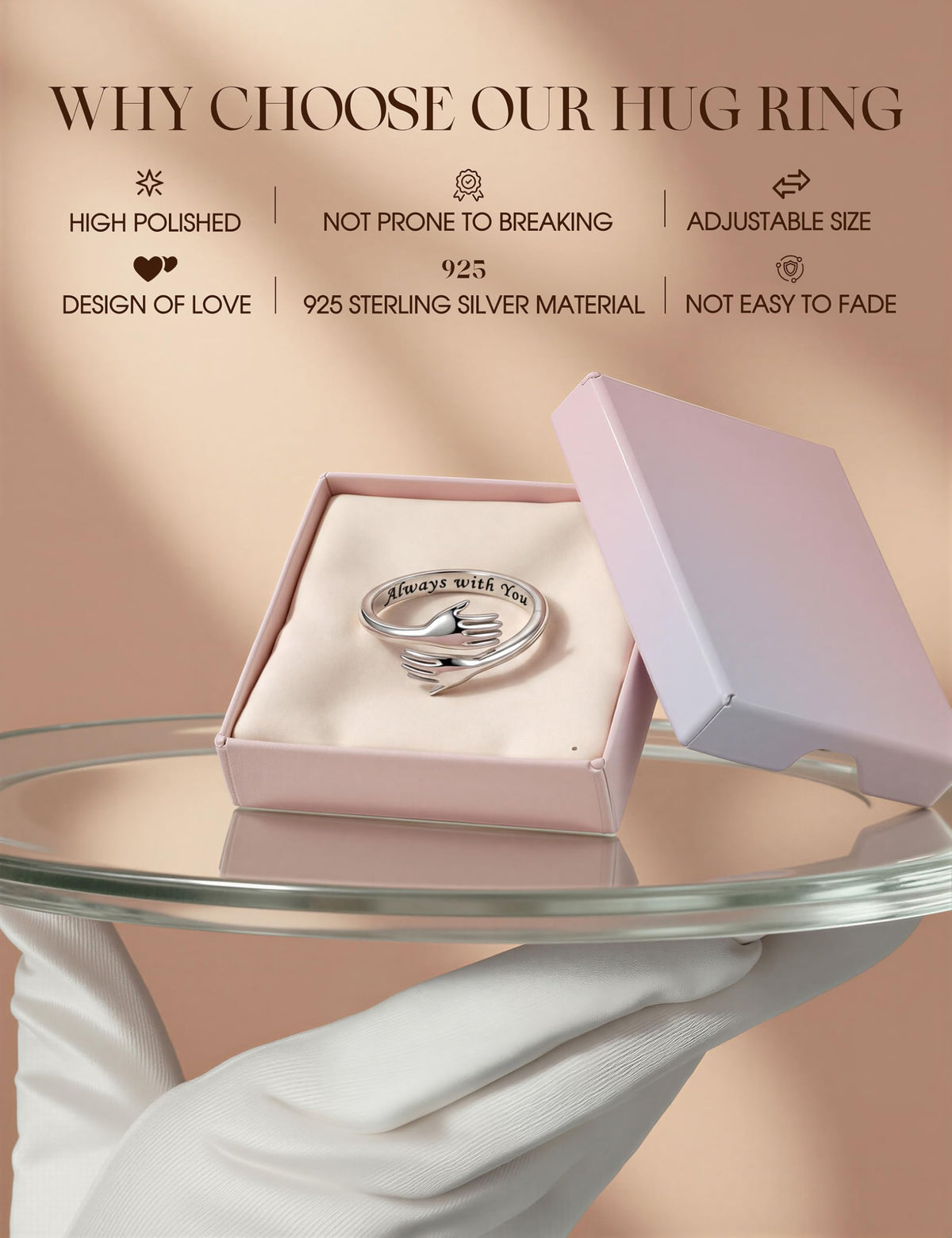 YADOCA 925 Sterling Silver Hug Ring for Women Girls Daughter Granddaughter