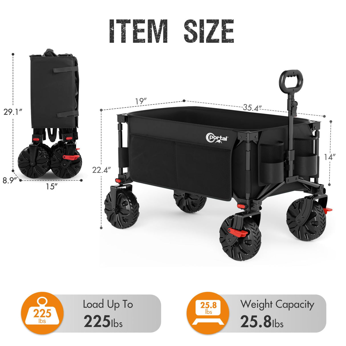 Portal Folding Wagon Brakes, All-Terrain Heavy Duty, Camping Garden Cart