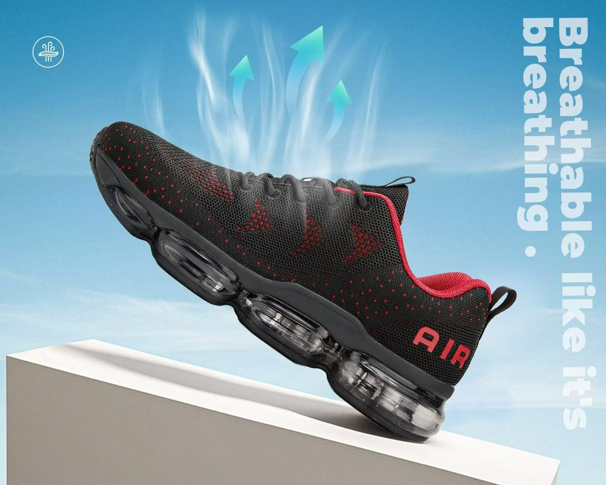 Men's Air Cushion Running Shoes Walking Jogging Fitness Gym Fashion Sneakers Lace Up Casual Comfortable Work Tennis Sport Athletic Trainers Black/Red