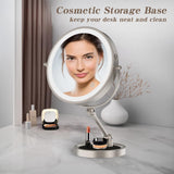 9" Large Lighted Makeup Mirror with 1X/10X Magnification, 4000mAh Rechargeable Vanity Mirror with Height Adjustable & 3 Color Dimmable Lights, 360°Swivel Double Sided Tabletop Cosmetic Mirror