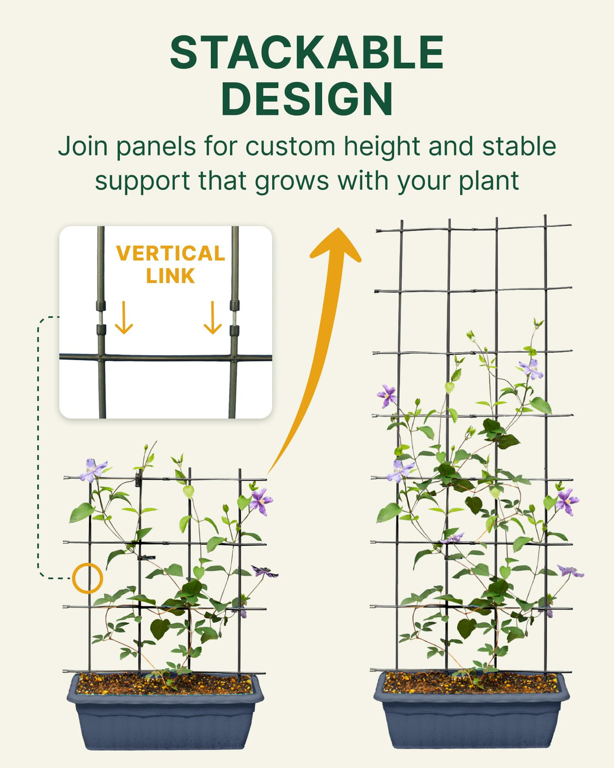 DAIM Multi Link Trellis Plant Support Garden Trellis for Climbing Plants Outdoor Plant Supports for Indoor Plants Stackable Fence Tower Modular L or V-Shape for Balconies & Gardens, Gray, 16 Pieces