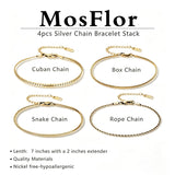 MosFlor 4 Pcs Mens Bracelet Gold Cuban, Cuban link Chain for men Waterproof Stainless Steel Men Jewelry Adjustable Bracelets for Men Birthday Gifts for Him Dad Son