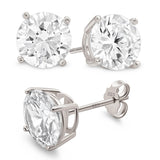 Kezef Sterling Silver Stud Earrings for Women & Men | 8mm Cubic Zirconia Earrings Studs 4-Prong Setting - 14K White Gold Premium CZ S925 Hypoallergenic