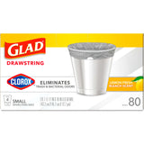Glad Small Trash Bags 4 Gallon, Lemon Fresh Bleach Garbage Bags, Odor Resistant with Drawstring, 80 Count