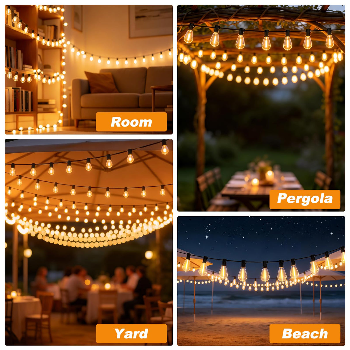 50(40+10)FT Outdoor String Lights, 15m Waterproof Remote LED Patio Lights with 19+1 S11 Bulbs 10FT Extension Cable, Dimmable Outside Hanging Lights for House, Porch,Yard,Garden,Bistro, Gazebo lighting