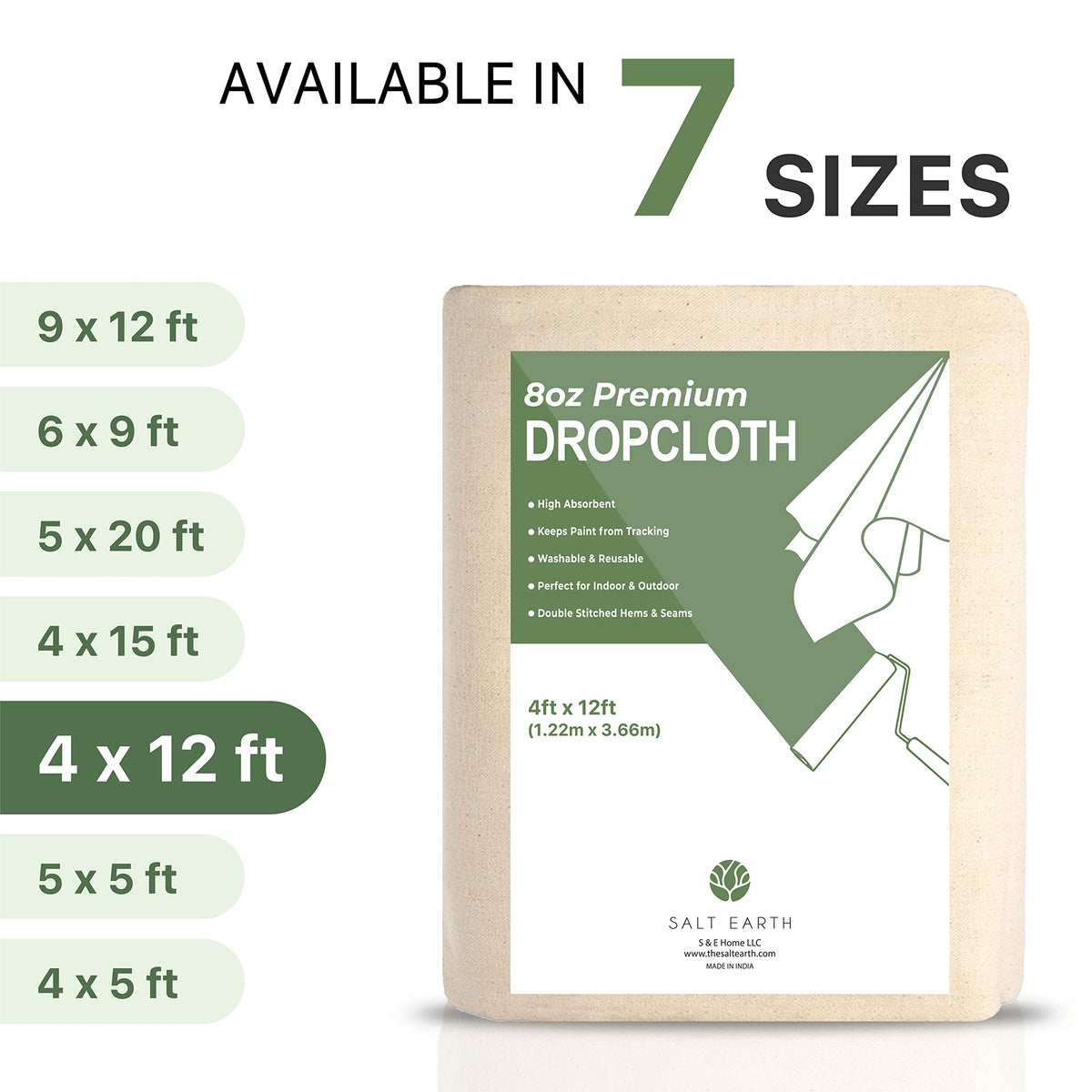 1Pk Recycled Cotton All Purpose Canvas Tarp Cover Painter Drop Cloth-4x12ft
