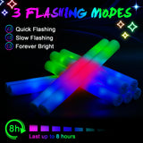 wellent 64 Pack Foam Glow Sticks, Bulk LED Foam Sticks, Foam Light Up Sticks with 3 Mode Colorful Flashing, Glow Party Supplies, Glow Sticks Bulk Party Pack for Wedding, Birthday, Concert, Halloween