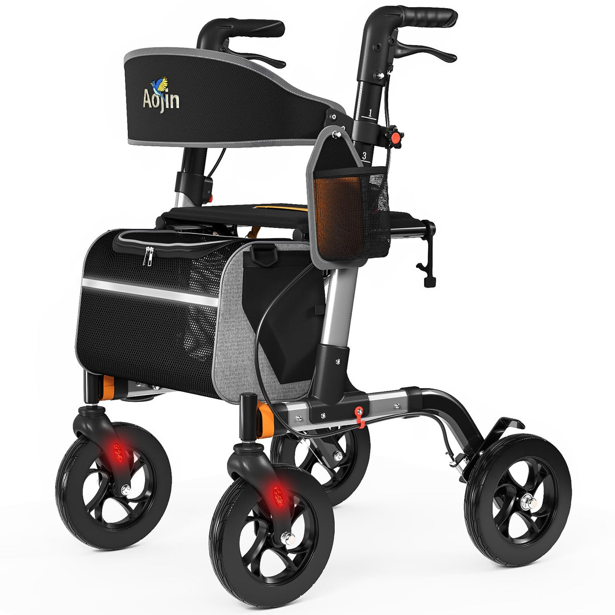 Walkers for Seniors, Rollator Walker with Seat, 350 lb Weight Capacity, 18" Big Seat, 8" All-Terrain Wheels, 6-Level Adjustable Height, Lightweight Aluminum Frame Rollator Walkers for Seniors (Silver)