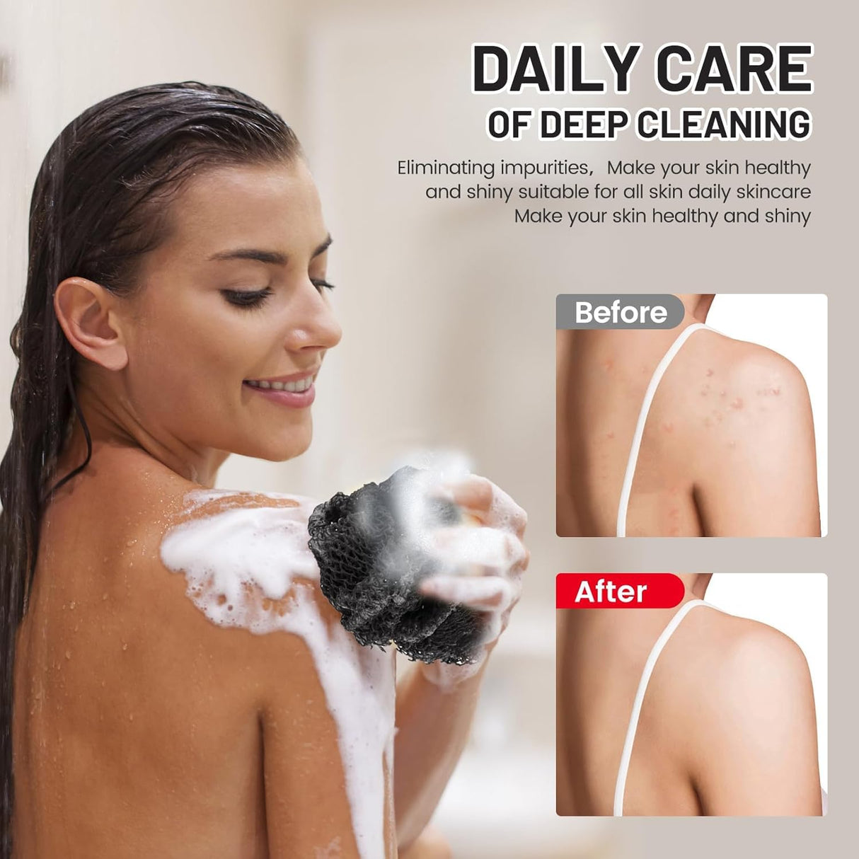 Safefine Authentic Real African Net Sponge Long, 100% Knitted, Stretch Length up to 170 cm, for Bathing, Exfoliating, Back Scrub for Smoother Skin, Ideal for Spa Massages, for Women and Men (Black)