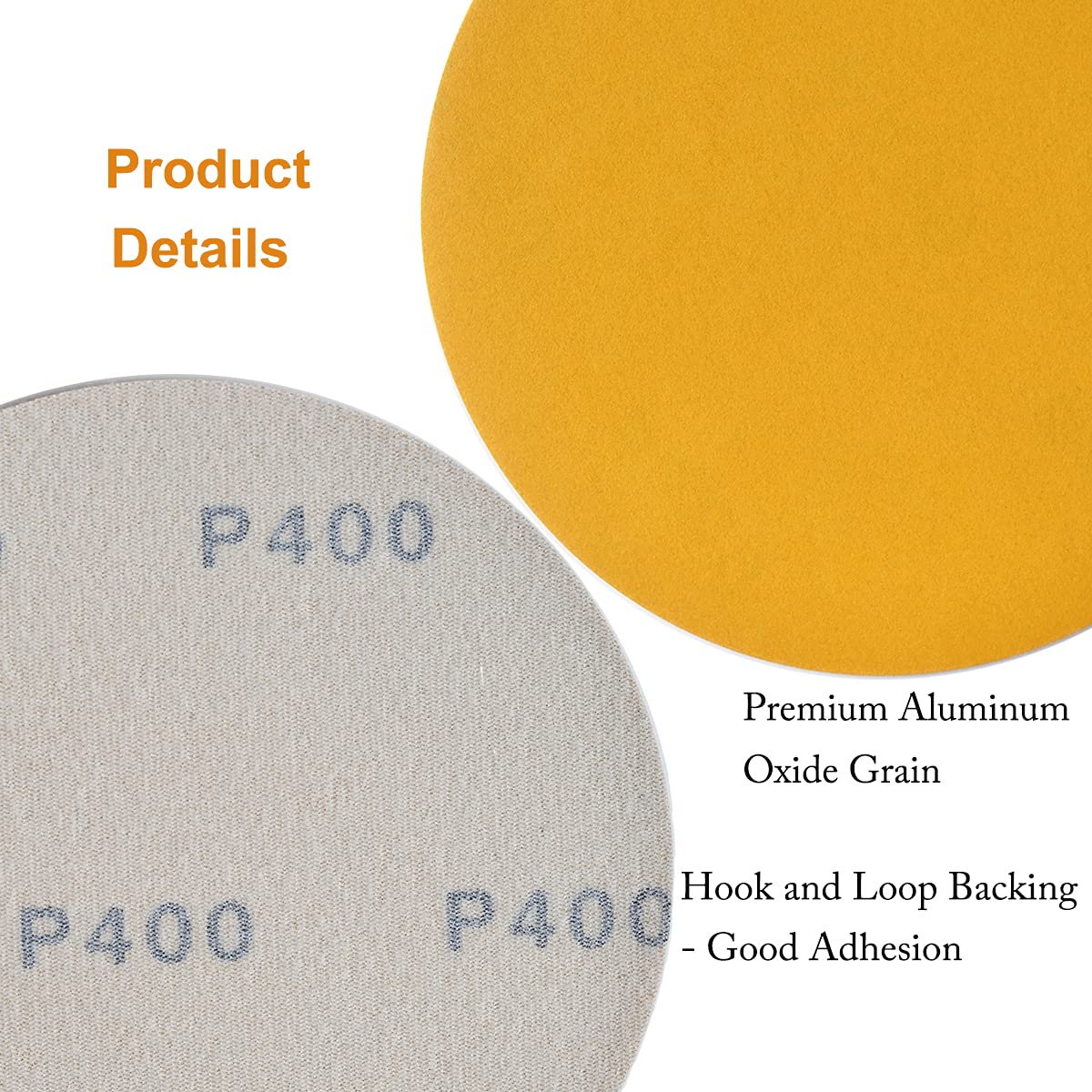 Aiyard 6-Inch No-Hole Hook and Loop Sanding Discs 400-Grit, Random Orbital Sandpaper for Automotive and Woodworking, 100-Pack