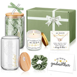 Singhoow 6 Pcs Godmother Proposal Gift Set Will You Be My Godmother 16oz Glass Cup Necklace Scented Candle Gift Box from Godchild for Mother's Dayy Christmas Birthday Baptism(Sage Green)