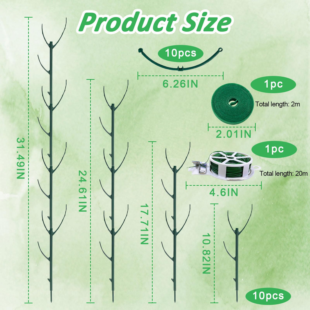 MXCOIRTP 10 Pack Stackable Plant Support Stakes & Adjustable Circular Trellis, Garden Trellis for Climbing Plants Indoor and Outdoor Use, Garden Accessories for Monstera, Pothos, Tomato