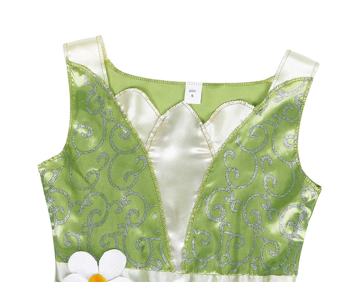 WonderBabe Green Fairy Tale Princess Dress Fancy Birthday Party Dresses Halloween Christmas Party Dress up Role Play Dresses Luxury Outfit Green Size 5T 6T Age 5-6 Years