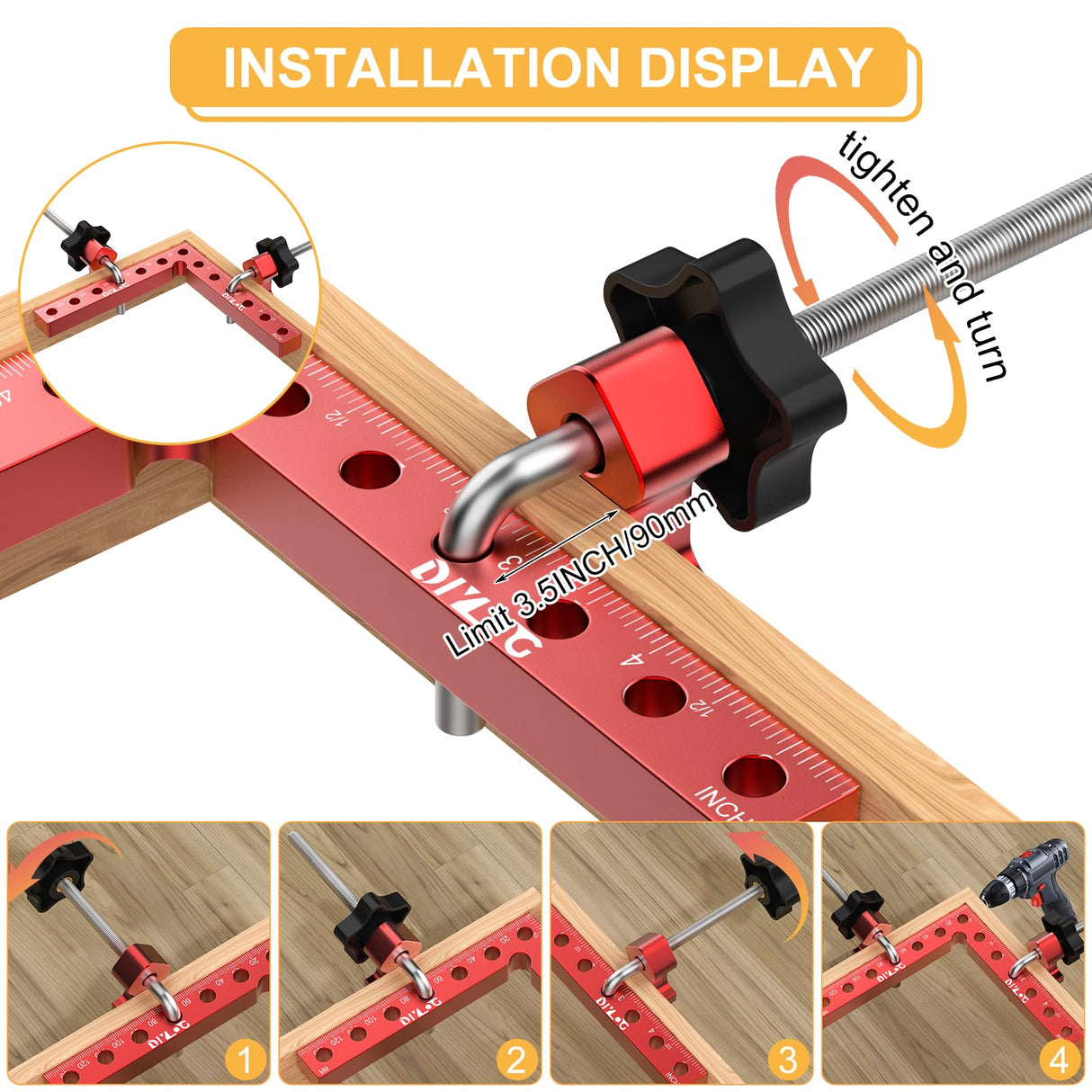 DIYLOG Corner Clamp for Woodworking, 90 Degree Corner Clamp, 4 Pack 5.5"x 5.5" Aluminum Alloy Right Angle Woodworking Tools, Positioning Squares for Picture Frame, Box, Cabinets, Drawers