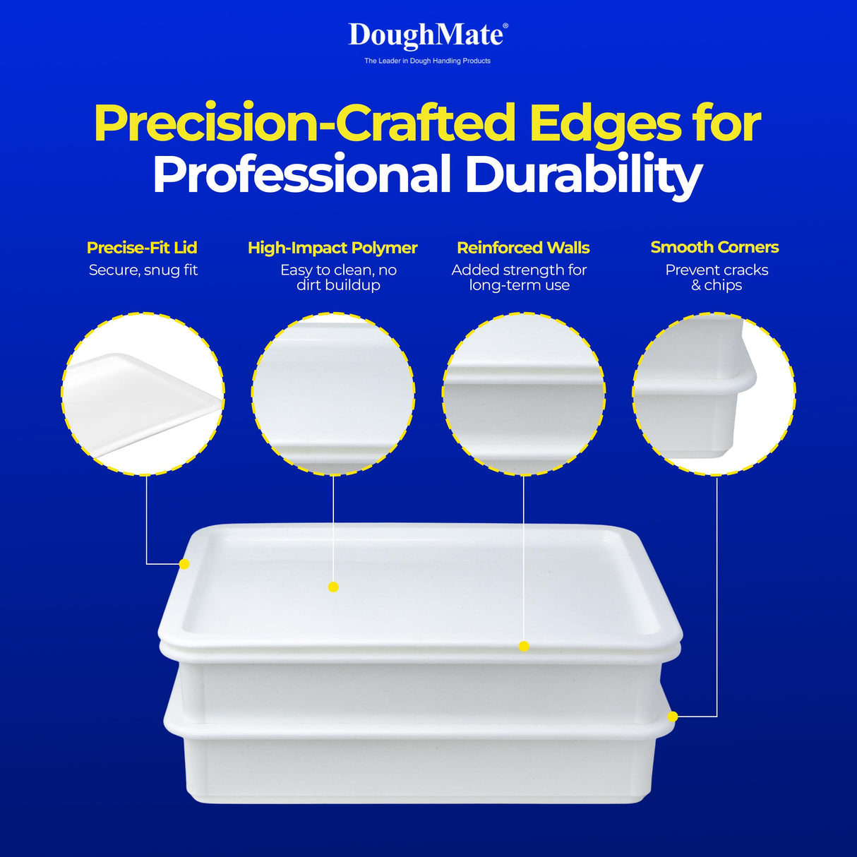DoughMate® Artisan Kit – 2 Pizza Dough Proofing Trays, 1 Lid, and Dough Scraper – Food Contact Certified, Stackable, Made in USA