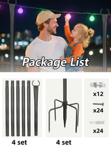 LRYXEG String Light Poles for Outside 4 Pack, 10ft Metal Outdoor String Light Poles for Deck - Ideal for Patio, Garden, Yard, Front Porch Decorations, Black