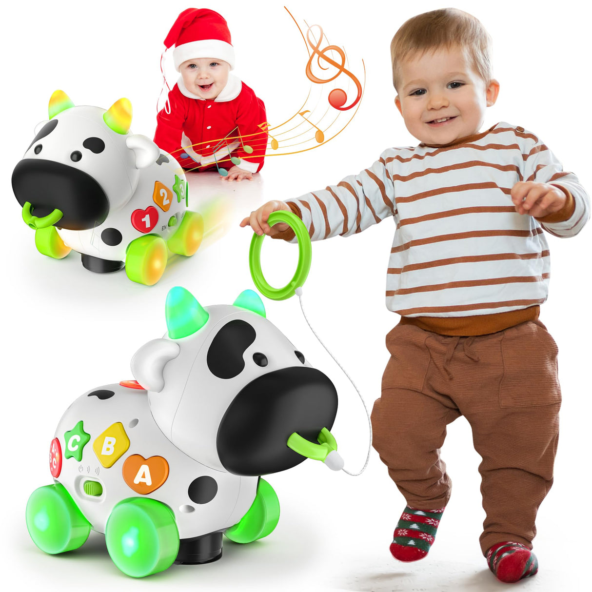 Musical Cow Toys for 1+ Year Old Boy Girl, Bilingual Baby Toy 6-12-18 Month, 1 Year Old Boy Toys, 1 Year Old Girl Gift, Learning Toddler Toy Age 1-2, First Christmas 1st Birthday Gift