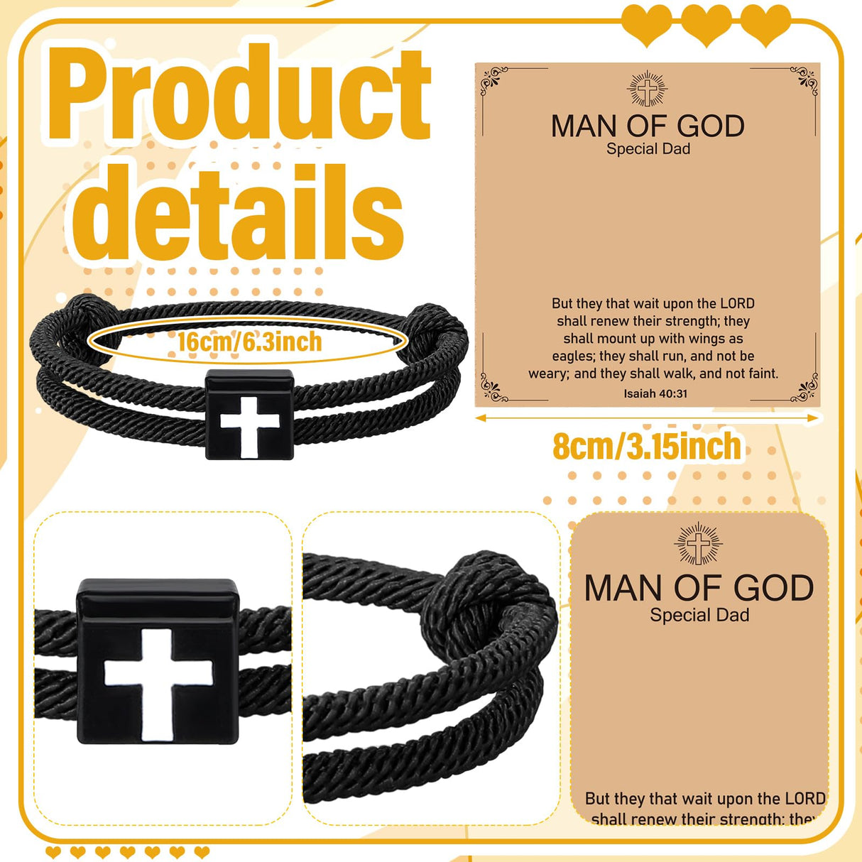 Liliaafar 50 Pcs Braided Christian Cross Bracelet Adjustable for Men Women