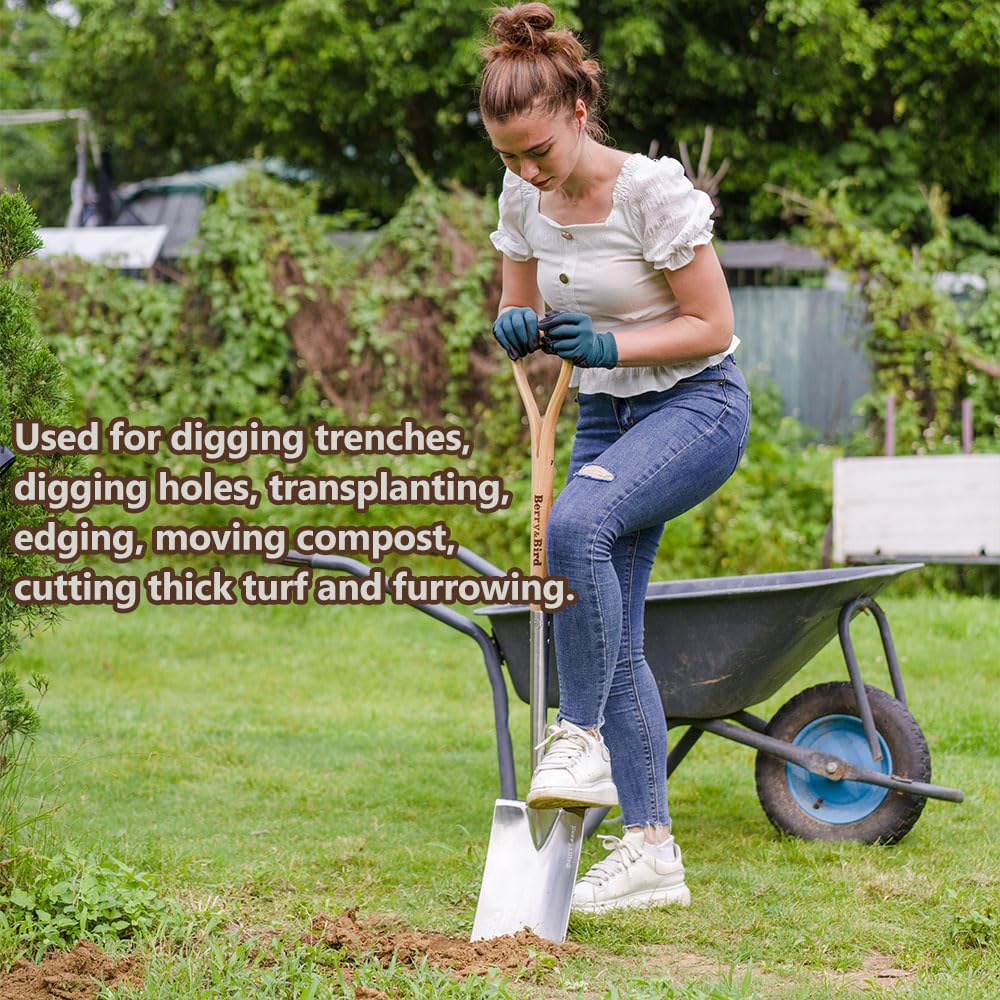 Berry&Bird Garden Digging Spade, 41" Stainless Steel Gardening Border Spade