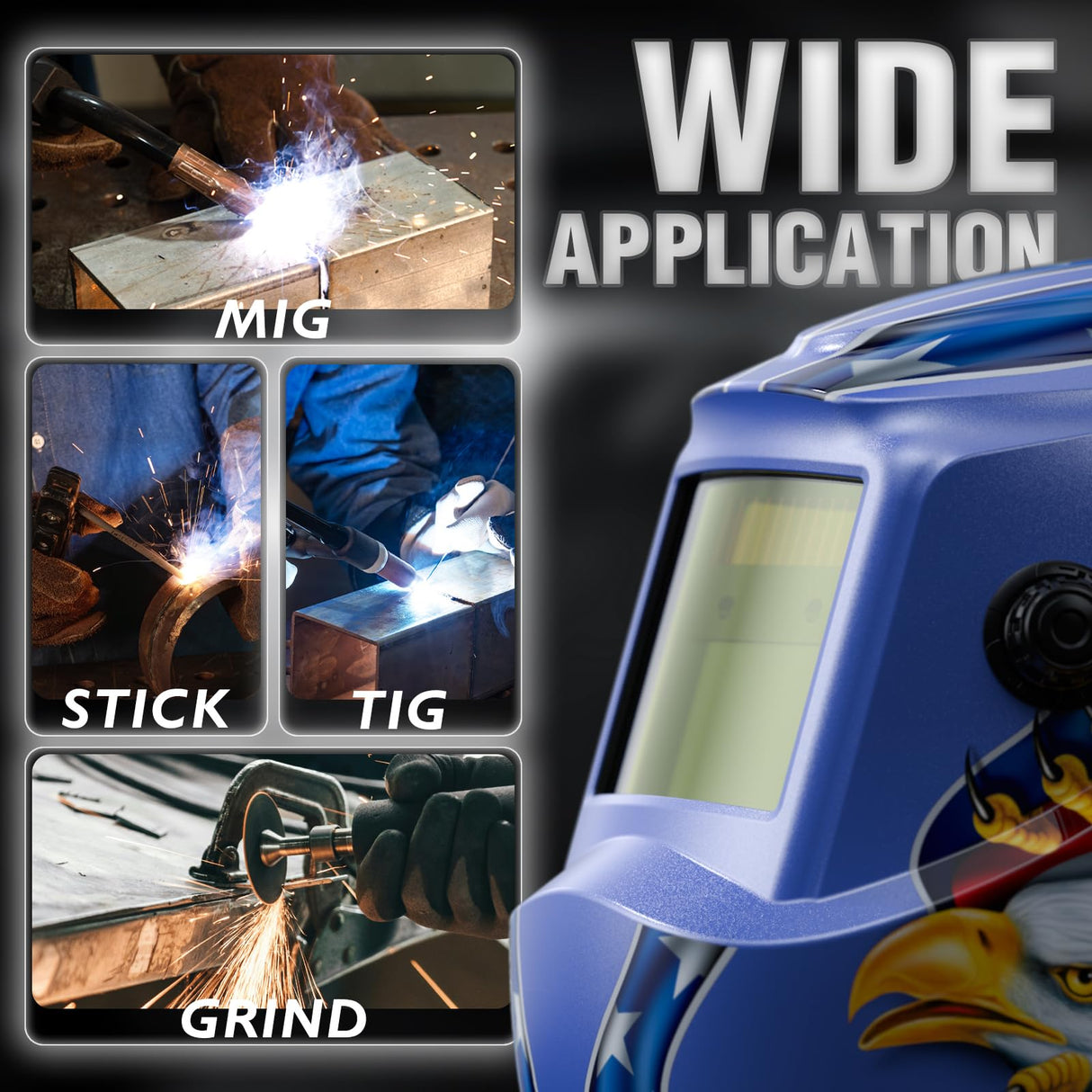 YESWELDER Auto Darkening Welding Helmet, Blue Light Blocking, 1/1/1/1 True Color Solar Powered Welding Hood with 2 Arc Sensors, Wide Shade 3.5/9-13 Welder Mask for TIG MIG ARC and Grind