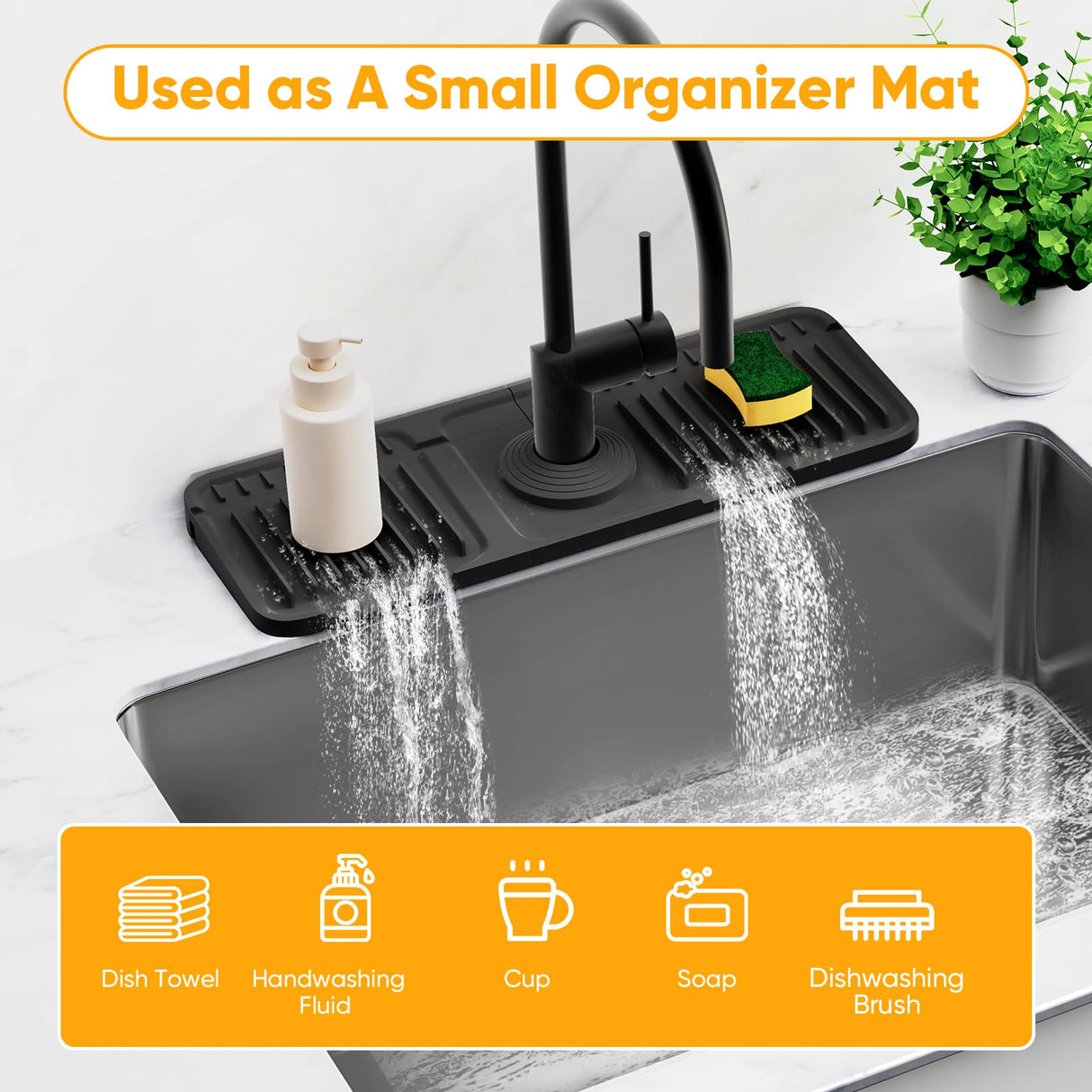 14.6 inch Faucet Mat for Kitchen Sink Splash Guard[7° Slope Fast Self-draining][Snap Lock Fit]Kitchen Sink Faucet Mat Splash Guard Kitchen Sink Area Water Splash Guard Behind Faucet Draining Mat