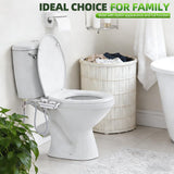 SAMODRA Bidet Attachment, Non-Electric Cold Water Bidet Toilet Seat Attachment with Pressure Controls, Retractable Self-Cleaning Dual Nozzles for Frontal & Rear Wash - Brushed Nickel
