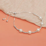 LeCalla 925 Sterling Silver Pearl Bracelets for Women | Adjustable Slider Simulated Pearl Beaded Bolo Bracelet Jewelry Gifts for Mom Wife