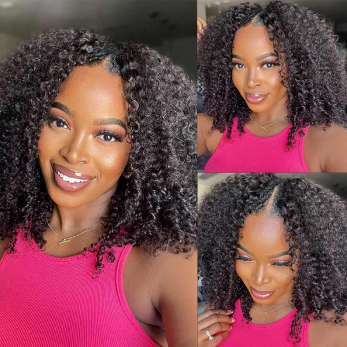 Domiso Curly V Part Wig Human Hair Upgrade U Part Wigs Human Hair Wigs for Black Women Human Hair Glueless V Shape Wigs Kinky Curly Wigs No Leave Out 180% Density Natural Color 18 Inch