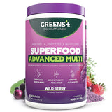 Greens+ Advanced Multi Wild Berry Superfood Powder, Organic Blend, Vegan, Non-GMO, Soy-Free, Dairy-Free, Gluten-Free, Dietary Supplement with Vitamins & Minerals, 9.4 oz