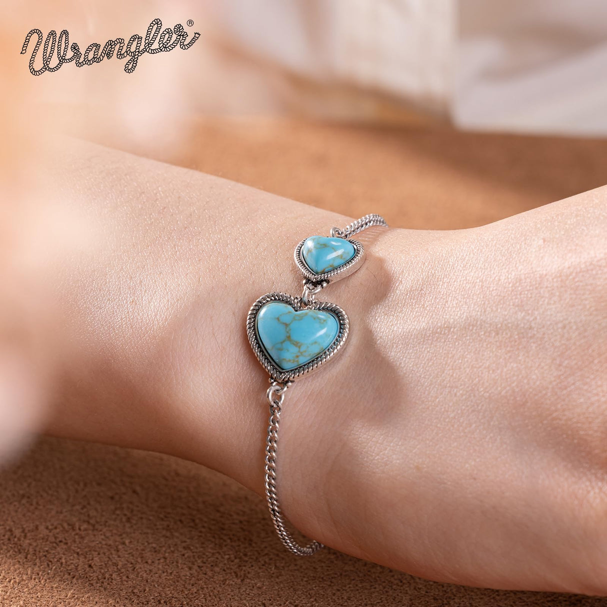 Wrangler Heart Charms Link Bracelet, 14K Gold Turquoise Jewelry for Women