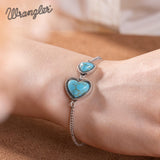 Wrangler Heart Charms Link Bracelet, 14K Gold Turquoise Jewelry for Women