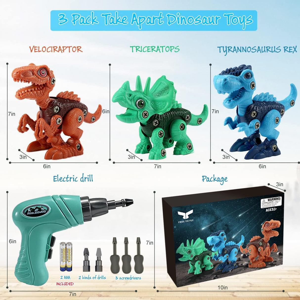 Dinosaur STEM Toys for Kids 3-5, Take Apart Dinosaur Toys with Electric Drill, Educational Building Toy & Construction Set, DIY Christmas Birthday Gifts for 3 4 5 6 7 8 Years Old Boys and Girls