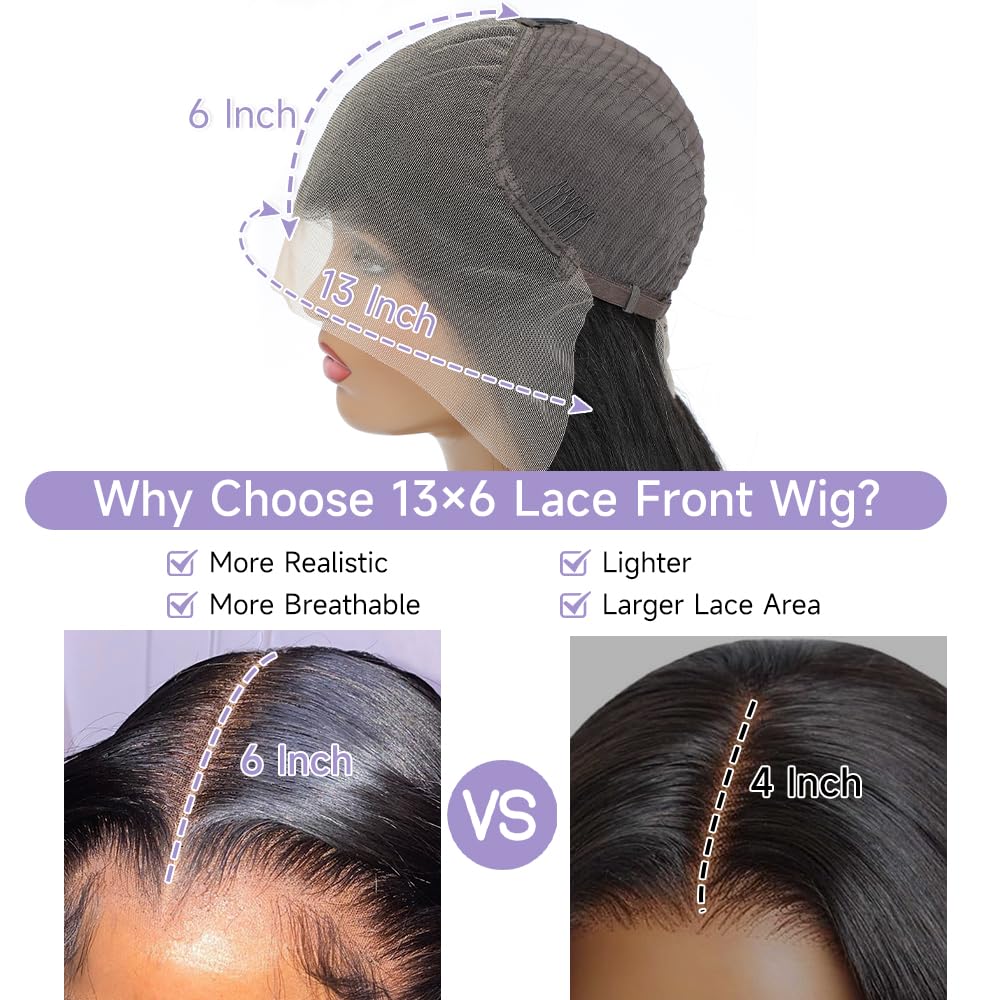 32 Inch Body Wave Lace Front Wigs Human Hair Pre Plucked With Bleached Knots 13x6 HD Lace Frontal Human Hair Wigs 200 Density Natural Color Human Hair Wig