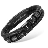 Initial Leather Bracelets for Men, Double-Row Braided Adjustable Wristband