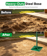 Tigerden Heavy Duty Steel Hand Tamper, 8"x8" Soil Plate Compactor with 44" Adjustable Handle & Rubber Grip, Anti-Loose Ladscaping Tools for Ground, Gravel, Dirt, Sand, Asphalt, Pavers, Blacktop, Green
