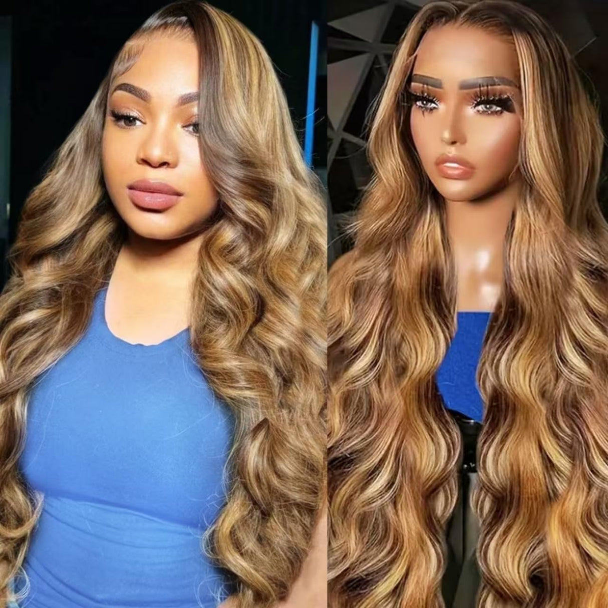 Linrkeyy Ombre Lace Front Wig Human Hair 13X6 Honey Blonde Highlight Wigs Human Hair Body Wave 180% Density HD Lace Frontal Wigs Human Hair Pre Plucked 4/27 Colored Glueless Wigs for Women 24 Inch