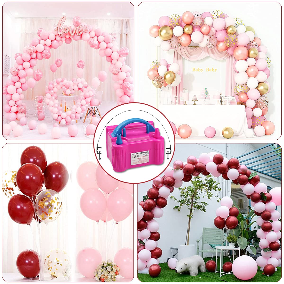 Balloon Pump Balloon Arch Kit, 170 Pcs Electric Balloon Air Pump Balloon Inflator with 12Ft Balloon Arch Stand and 100 Pcs Balloons for Birthday Wedding Party Christmas