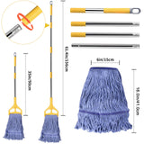 HiBaby Commercial Mop with Extra Head Replacement, 63Inch Handle Heavy Duty Industrial Mop Looped-End String Wet Mops for Floor Cleaning for Warehouse, Workshop, Garage, Office, Home (2 Mops Head)